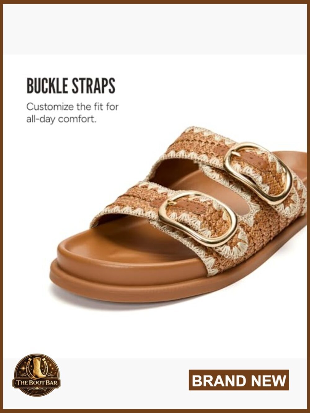 Platform Raffia Slide Sandals Woven Double Buckle Adjustable Summer Beach Shoes - Picture 6 of 7